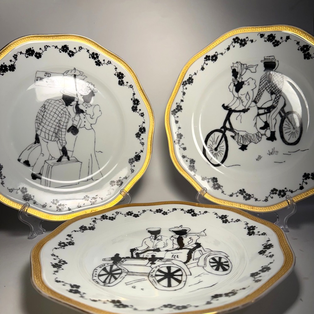 Pirkenhammer Czechoslovakia Set of 3 Anne Sheridan Travel Series Decor Plates